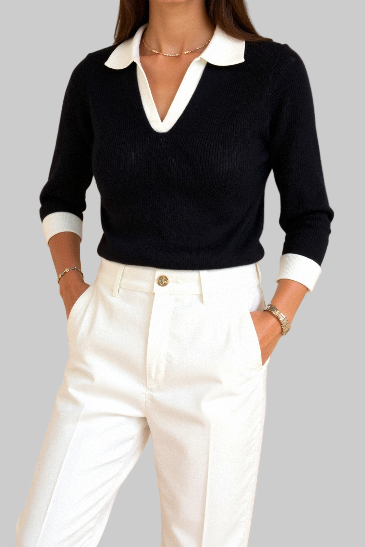 Mira - Langærmet Polo Shirt Med V Hals