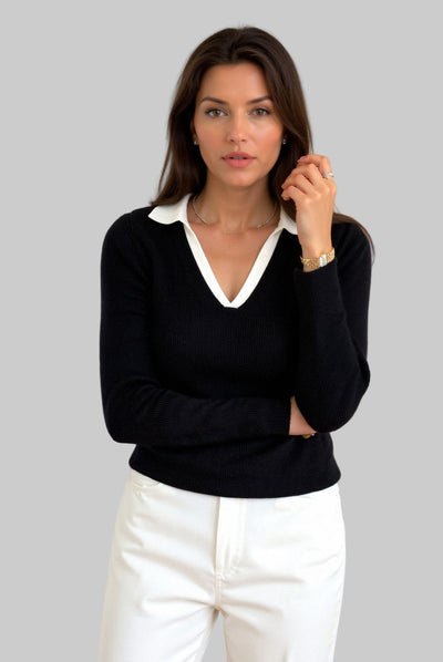 Mira - Langærmet Polo Shirt Med V Hals