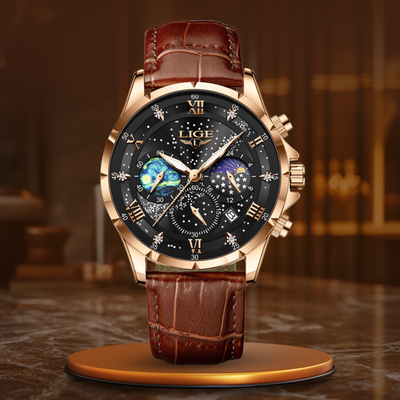 Elegant Månefase Herreur – Luksus Quartz Ur, Vandtæt Læderrem, Business & Premium Dress Watch