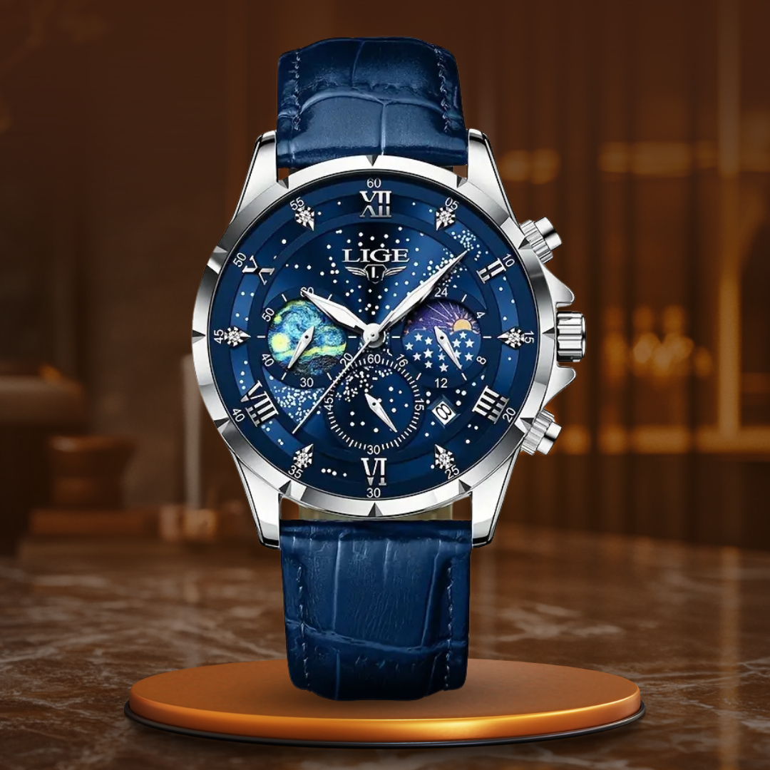 Elegant Månefase Herreur – Luksus Quartz Ur, Vandtæt Læderrem, Business & Premium Dress Watch