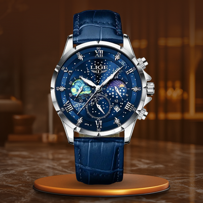 Elegant Månefase Herreur – Luksus Quartz Ur, Vandtæt Læderrem, Business & Premium Dress Watch